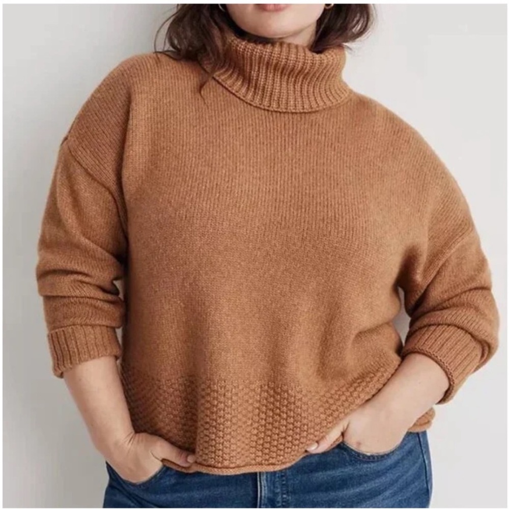 Madewell Women 3X Sadler Turtleneck Sweater Tan Cropped Cozy